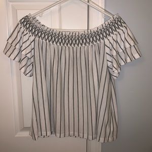 Black and white striped off the shoulder shirt